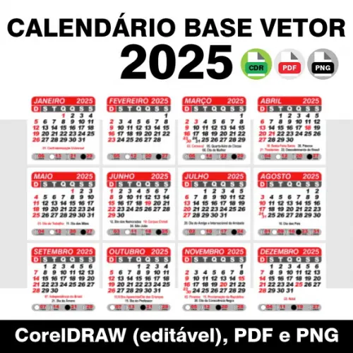 Arte Digital Calendário 2025 Coreldraw Editável Png e pdf