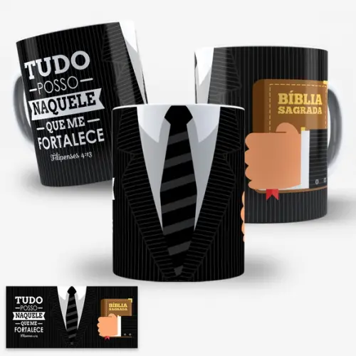 Arte Digital Caneca Pastor Gravata e Bíblia