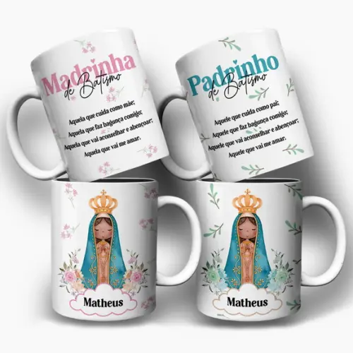 Arte Caneca Padrinhos de Batismo Dindo e Dinda Nossa Senhora