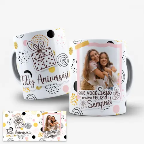Arte Digital para Caneca Feliz Aniversário