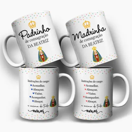 Arte Caneca Padrinhos Dindo e Dinda Nossa Senhora