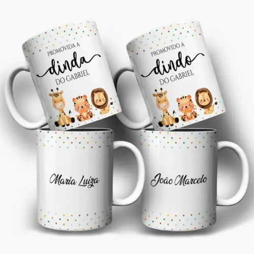 Arte Caneca para Padrinhos de Batismo Safari - Dindo e Dinda