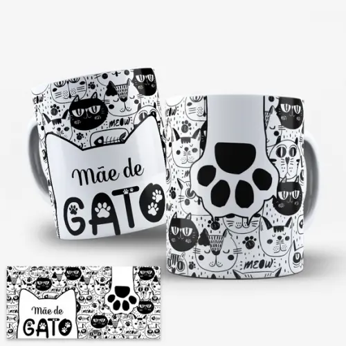 Arte Digital para Caneca Mãe de Gato e Pai de Gato