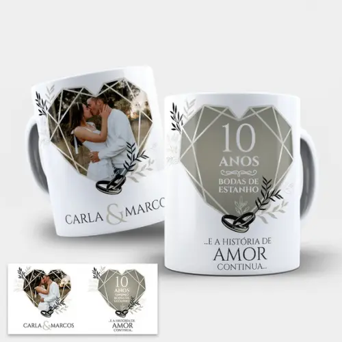 Arte para Caneca 10 Anos de Casados Bodas de Estanho