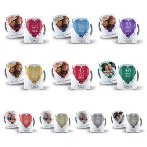 Arte para Caneca Bodas Aniversário de Casamento - 10 Artes