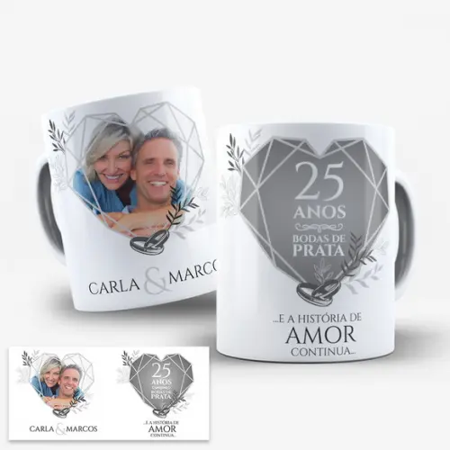Arte Digital para Caneca Bodas de Prata 25 Anos