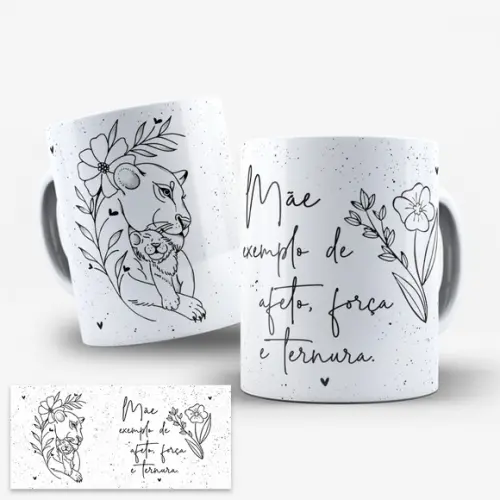 Arte Digital Caneca Dia das Mães Leoa com Filhote