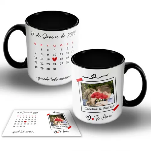 Arte Digital Caneca Aniversário de Namoro Calendário