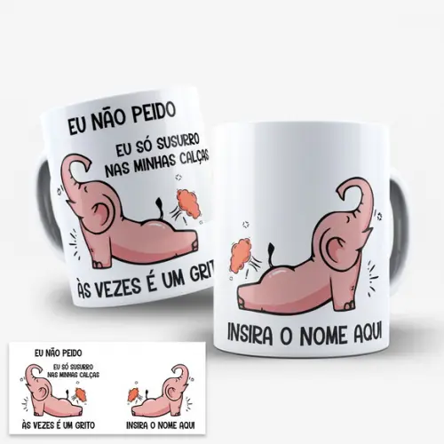 Arte Digital Caneca Elefante Eu Não Peido