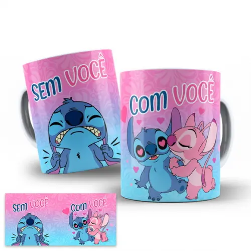 Arte Caneca Namorados Stitch com Você sem Você