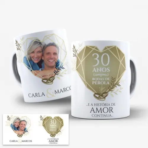 Arte para Caneca 30 Anos de Casados Bodas de Pérola