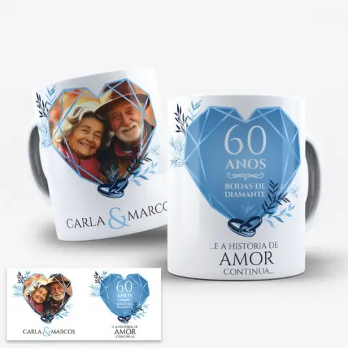 Arte para Caneca 60 Anos de Casados Bodas de Diamante
