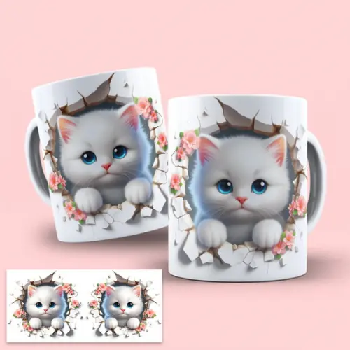 Arte Digital para Caneca Gatinho 3d