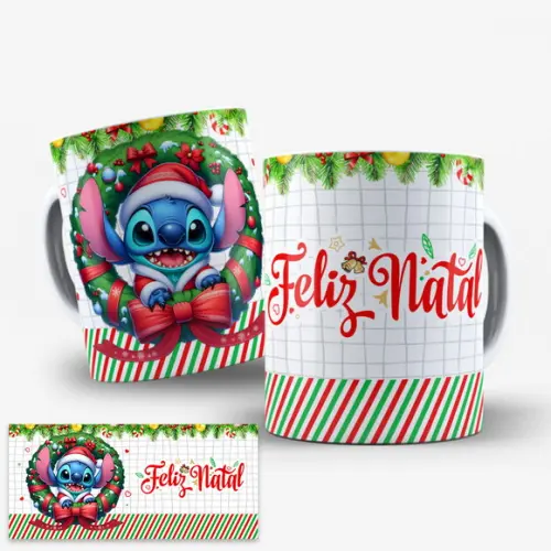 Arte Digital Caneca Natal Stitch Feliz Natal