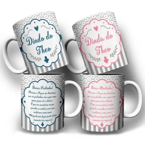 Arte Caneca para Padrinhos de Batismo - Dindo e Dinda