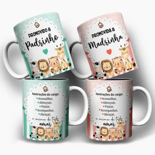 Arte Caneca para Padrinhos de Batismo Safari - Dindo e Dinda
