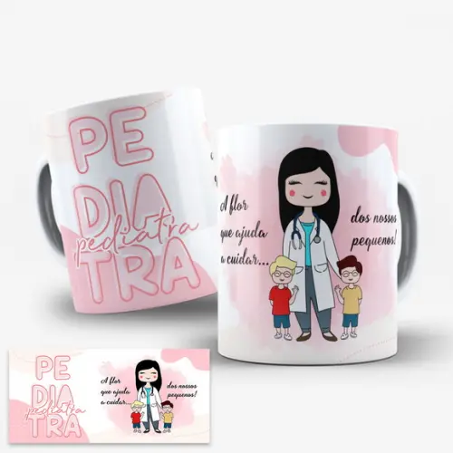 Arte para Caneca Profissão Pediatra Feminina Editável