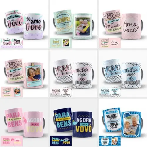 Arte Digital Caneca Sublimação Dia dos Avós - Pack 9 Artes