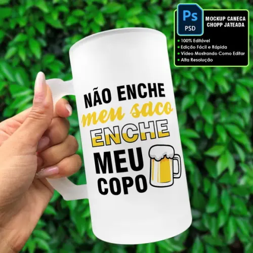 Mockup Caneca de Chopp de Vidro Jateada - Arte Digital