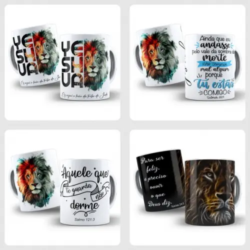 Pack Arte Digital para Caneca Leão de Judá (4 Artes)