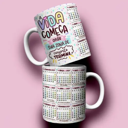 Arte Caneca Calendário 2025 - Frases Motivacionais