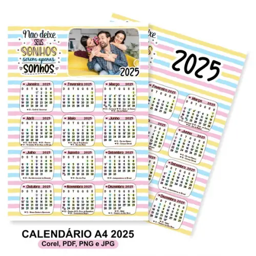 Arte Calendário 2025 com Foto Tamanho A4 (arquivo Digital)