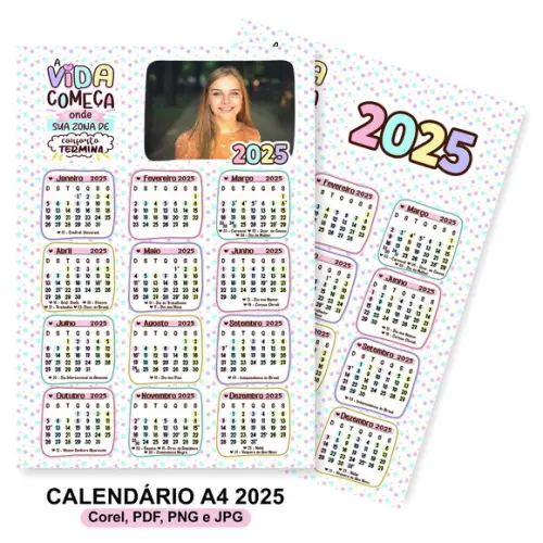 Arte Calendário 2025 com Foto Tamanho A4 (arquivo Digital)