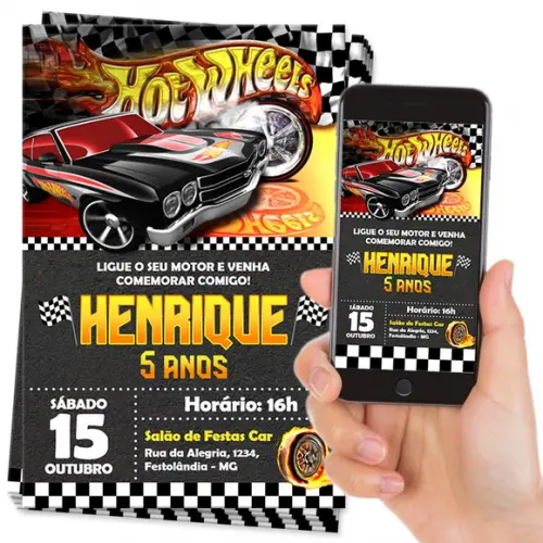 Convite Digital Aniversário Infantil Hot Wheels