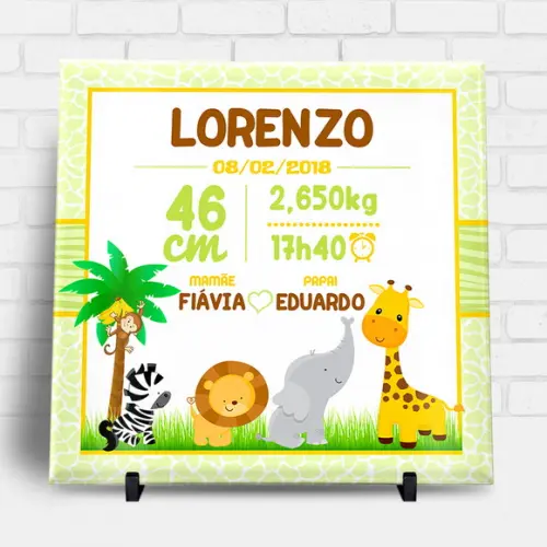 Arte para Azulejo Personalizado Nascimento - Safari