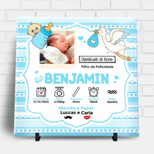 Arte para Azulejo Personalizado Nascimento - Menino e Menina