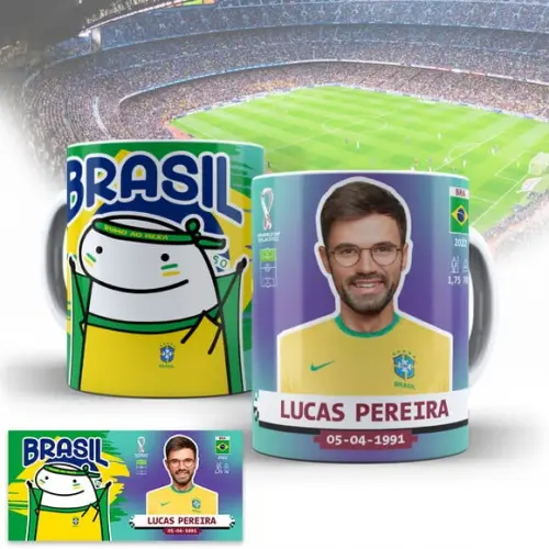 Arte Caneca Figurinha Brasil Copa Do Mundo Qatar 2022