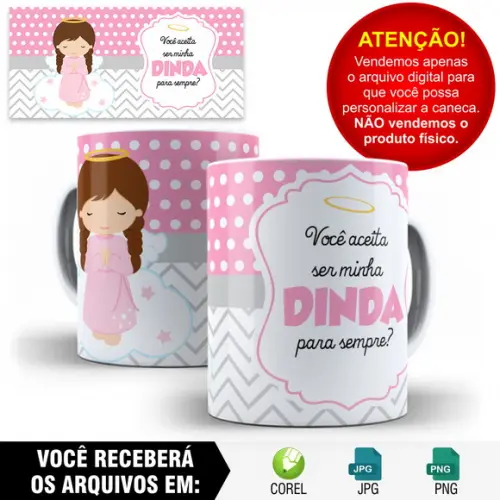 Arte Caneca para Padrinhos de Batismo - Dindo e Dinda