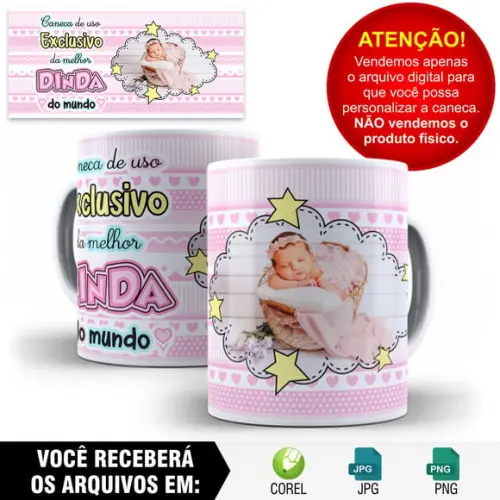 Arte Caneca para Padrinhos de Batismo - Dindo e Dinda