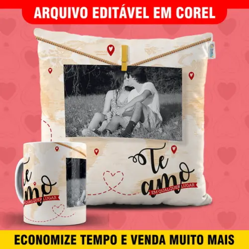 Arte para sublimação dia dos namorados Kit Caneca e Almofada
