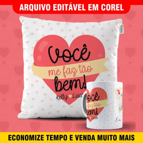 Arte para sublimação dia dos namorados Kit Caneca e Almofada