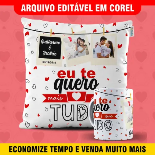Arte para sublimação dia dos namorados Kit Caneca e Almofada