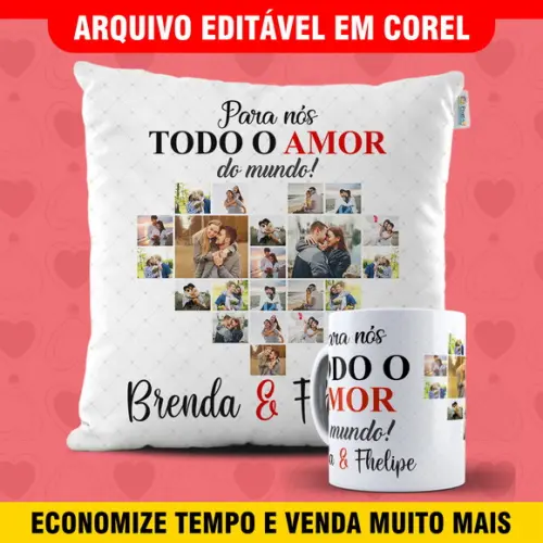Arte para sublimação dia dos namorados Kit Caneca e Almofada