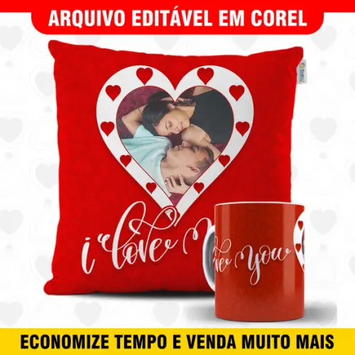 Arte para sublimação dia dos namorados Kit Caneca e Almofada