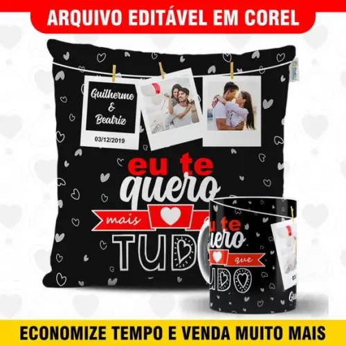 Arte para sublimação dia dos namorados Kit Caneca e Almofada