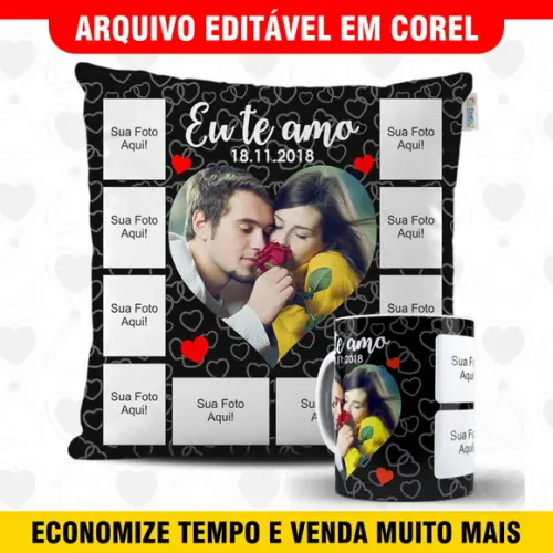 Arte para sublimação dia dos namorados Kit Caneca e Almofada