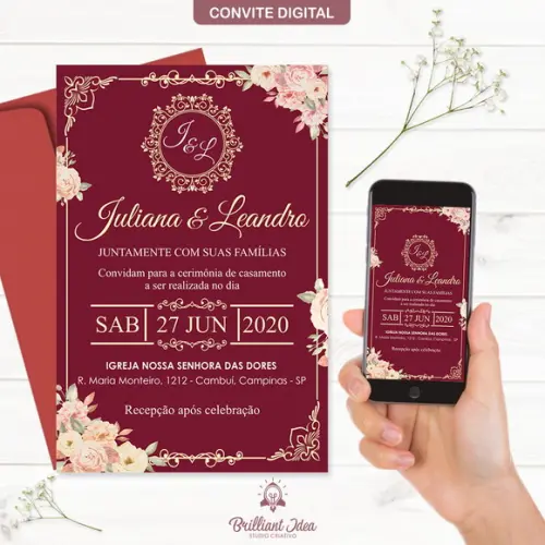 Convite de Casamento Digital Marsala