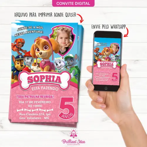 Convite Digital Patrulha Canina Skye com foto