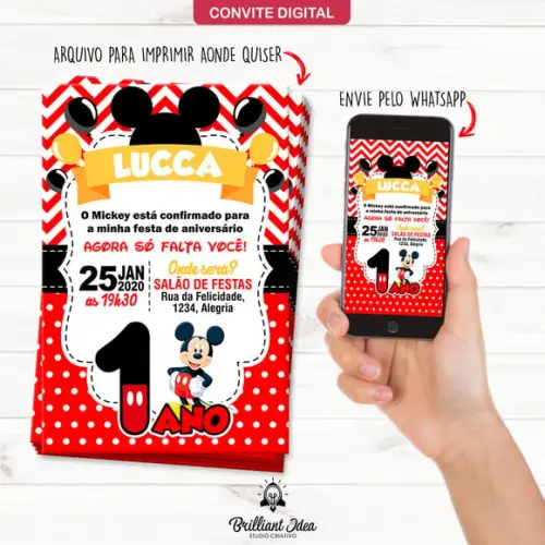 Convite Digital Mickey Aniversario Infantil