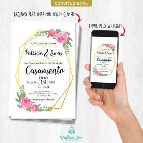 Convite de Casamento Digital Floral