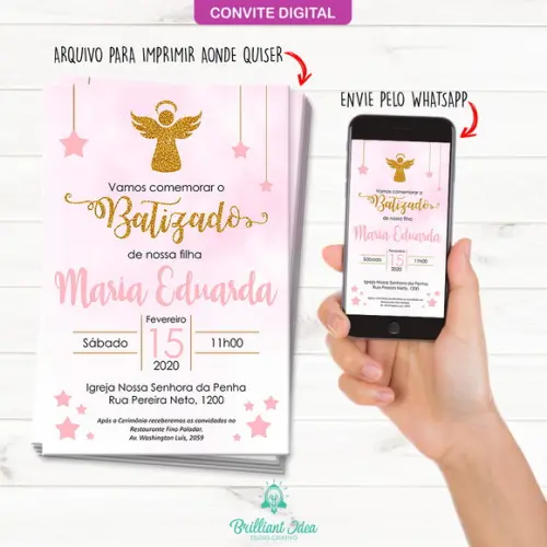 Convite Digital Batizado Menina