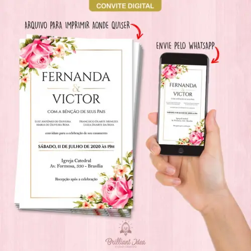Convite de Casamento Digital Floral