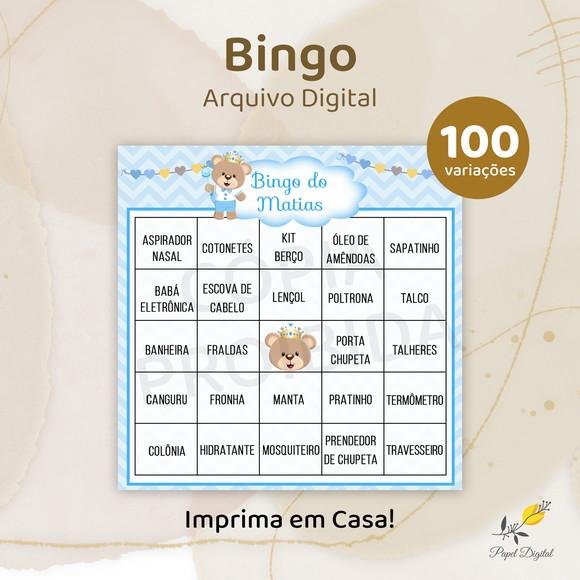 Bingo Chá de Bebê - Arquivo Digital - 100 Cartelas