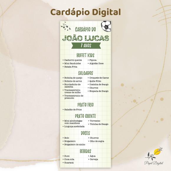 Cardápio Digital Festa Infantil Futebol