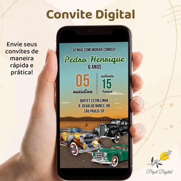 Convite Digital Carros Antigos Modelo 2