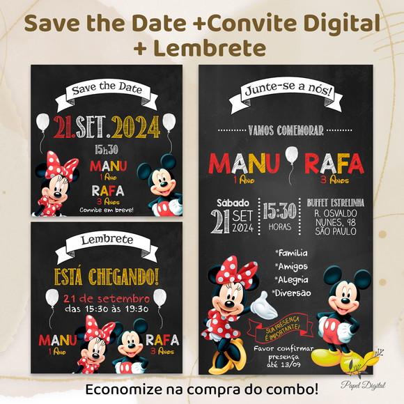 Convite + Save The Date + Lembrete Digital Mickey e Minnie
